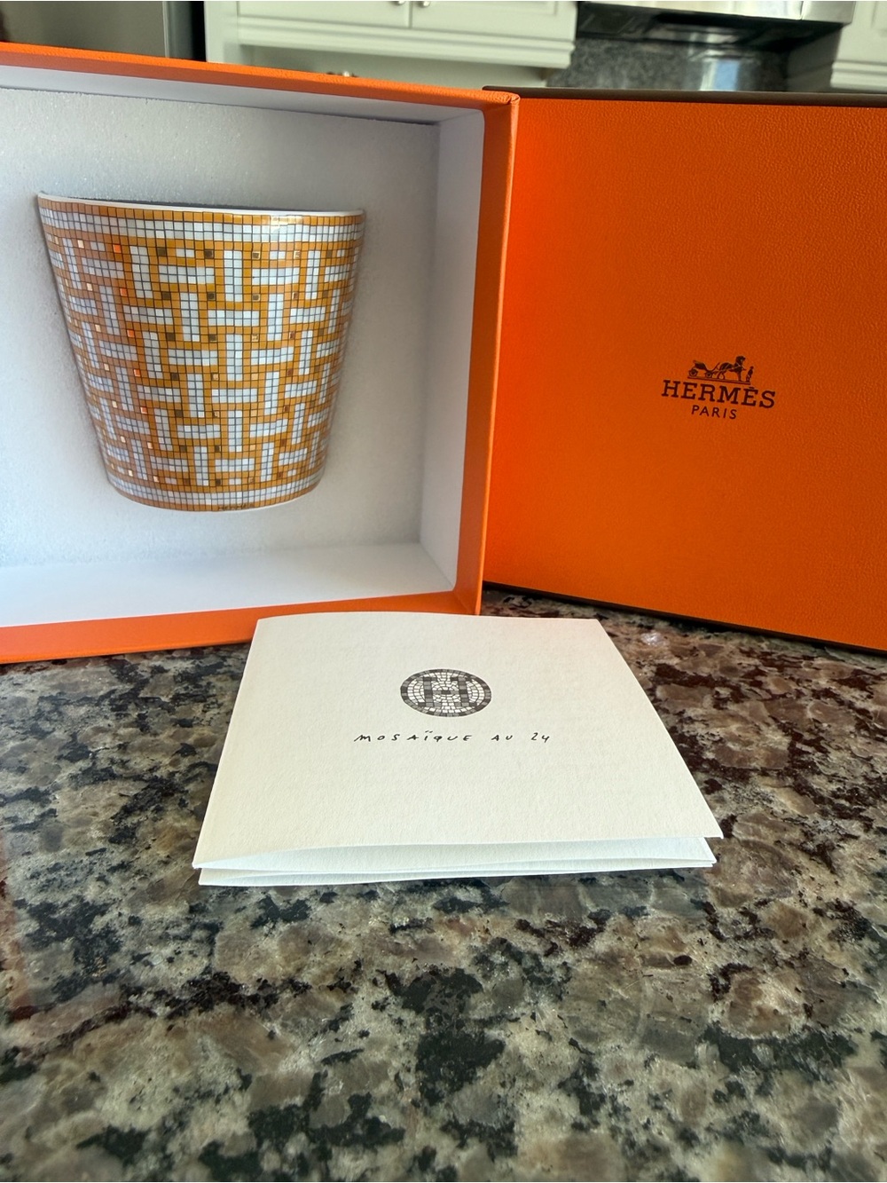 Hermes Orange and White Mosaic Porcelain Vase